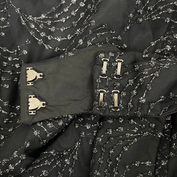 Shoshanna Olivia Metallic Scallope Mesh Halter Neck Black Dress Size 2 - Picture 13 of 14